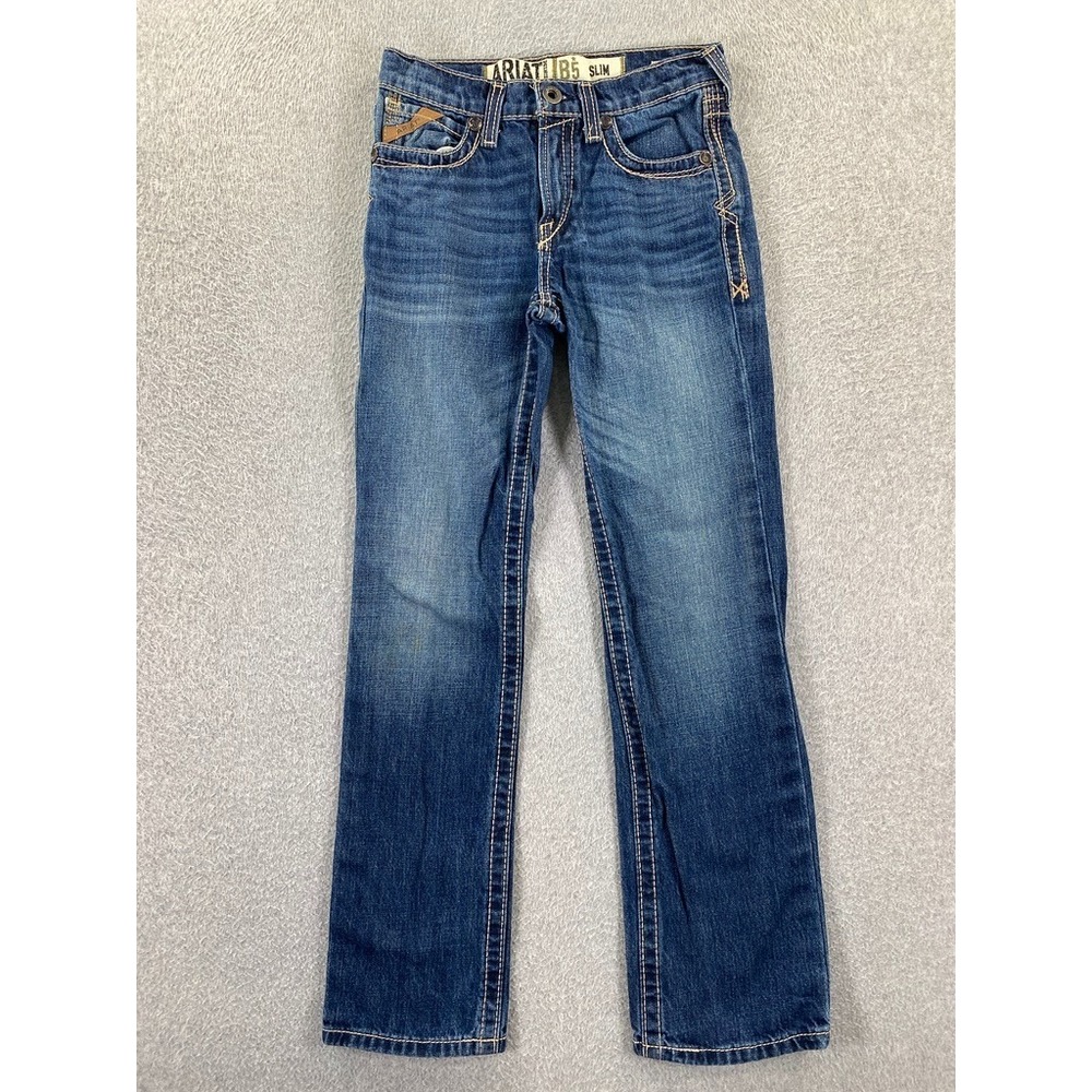 ARIAT Denim B5 Slim Jeans Boys Sz 12 Med Wash Adjustable Waist Western Cowboy